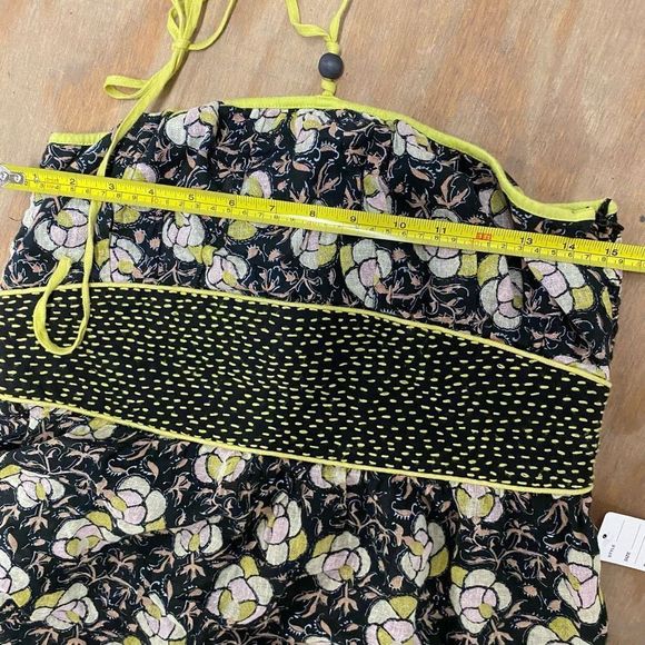 Free People Linen Blend Floral Strapless Halter Babydoll Blouse Top, Size 12 - Picture 7 of 8